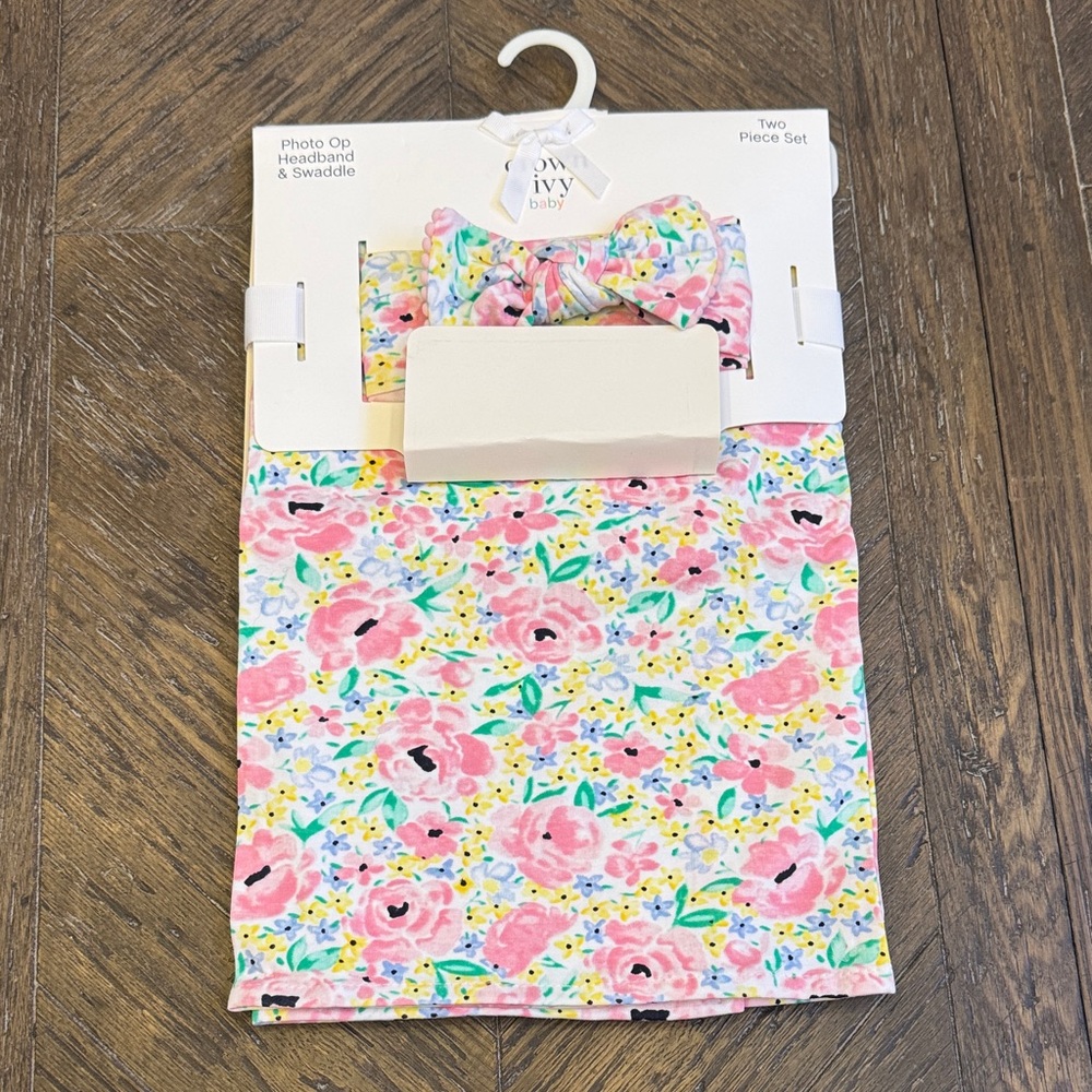 crown & ivy Floral Headband and Swaddle Set - Pink and Yellow